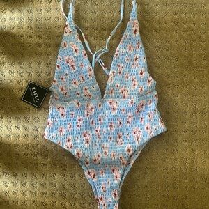 Zaful Blue Floral Crisscross Swimsuit